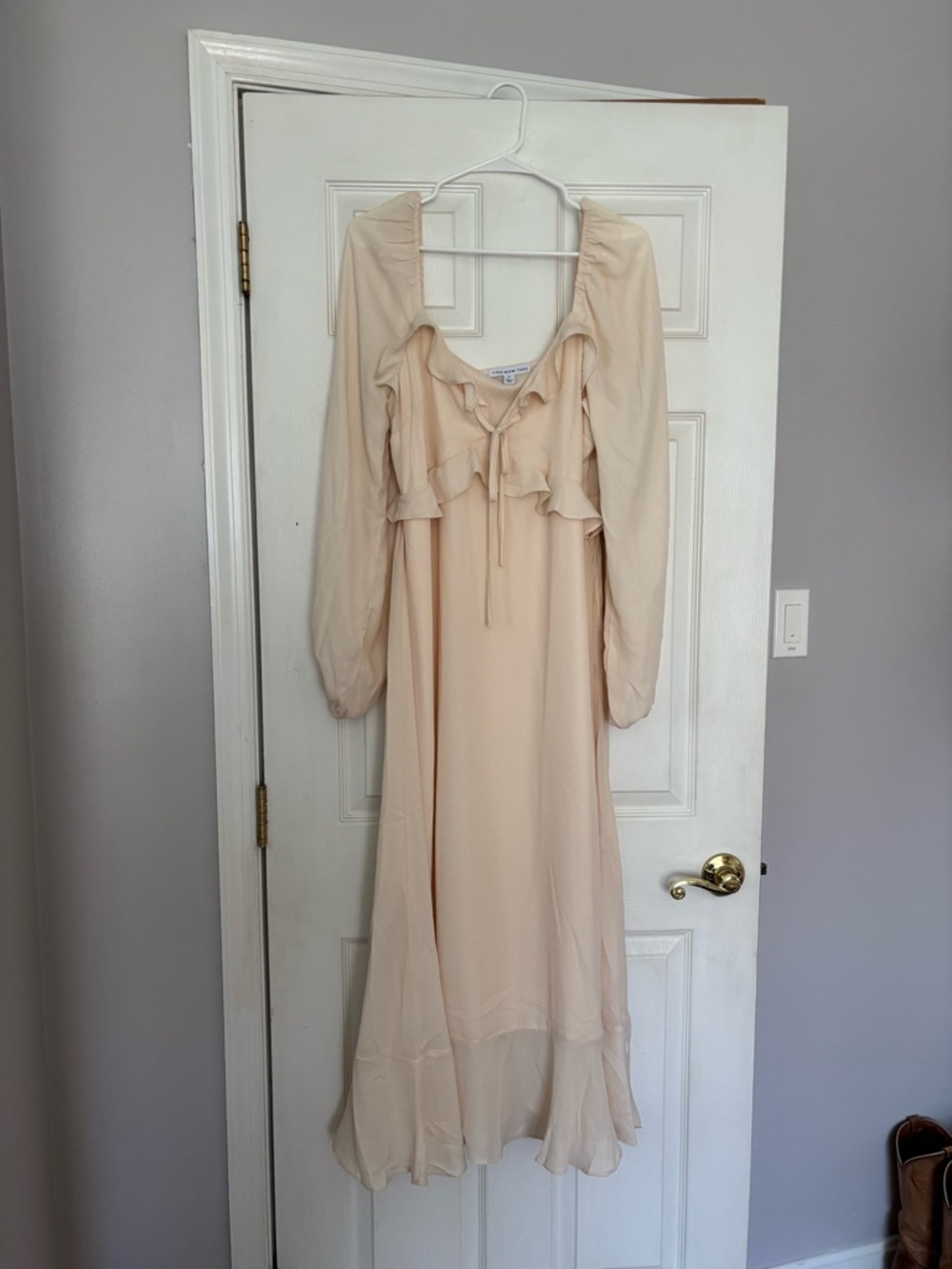 Macy's Cream Ruffle-Front Midi Dress